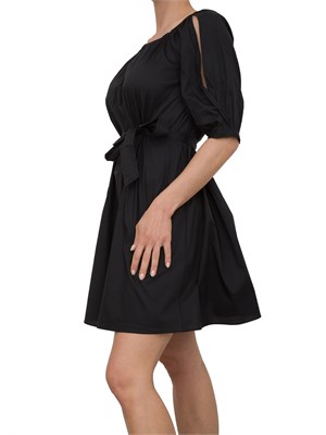 Abito corto Liu Jo in cotone nero con arricciature e spacco sulle spalle in DONNA