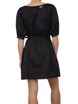 Abito corto Liu Jo in cotone nero con arricciature e spacco sulle spalle in DONNA