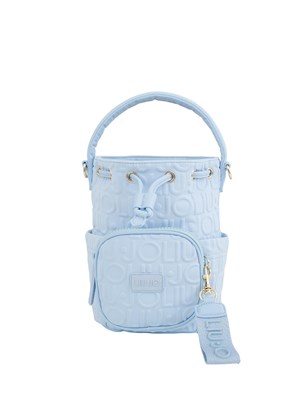 Borsa a secchiello celeste Liu Jo in scuba con logo rilievo all over in DONNA