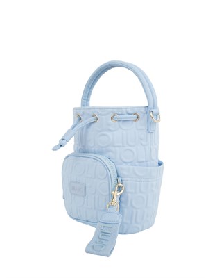 Borsa a secchiello celeste Liu Jo in scuba con logo rilievo all over in DONNA