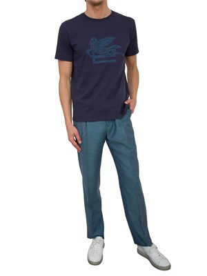 T-shirt Etro in cotone blu con ricamo Pegaso in UOMO