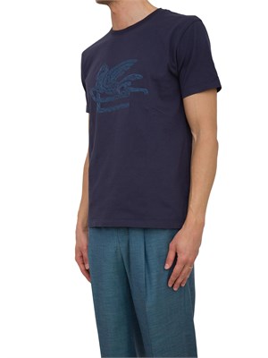 T-shirt Etro in cotone blu con ricamo Pegaso in UOMO
