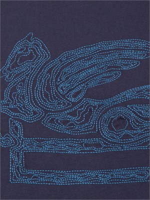 T-shirt Etro in cotone blu con ricamo Pegaso in UOMO