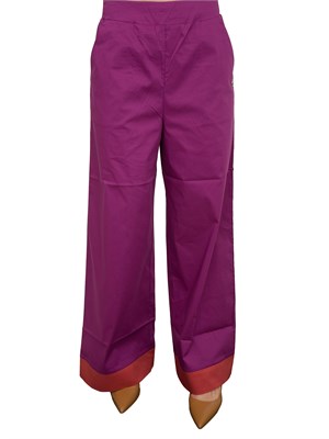 Pantalone viola Liu Jo cotone stretch con bande contrasto fondo in DONNA