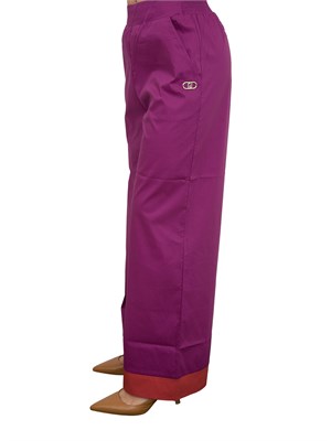 Pantalone viola Liu Jo cotone stretch con bande contrasto fondo in DONNA