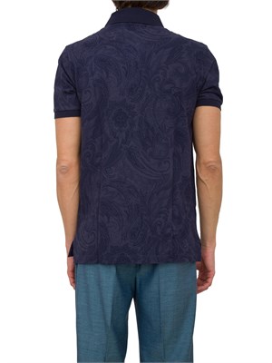 Polo blu Etro in cotone con ricamo Pegaso tono su tono in UOMO