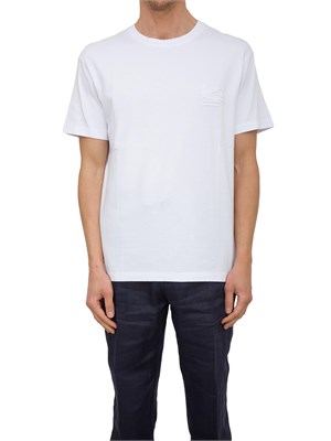 T-shirt bianca Etro in cotone con ricamo Pegaso tono su tono in UOMO