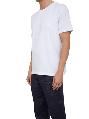 T-shirt bianca Etro in cotone con ricamo Pegaso tono su tono in UOMO