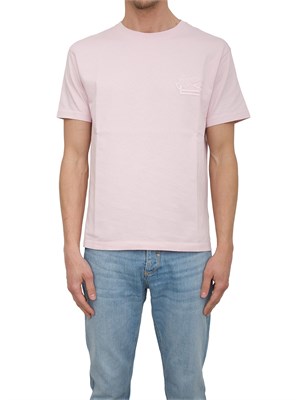 T-shirt rosa Etro in cotone con ricamo Pegaso tono su tono in UOMO