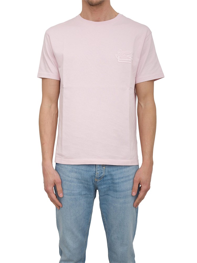 T-shirt rosa Etro in cotone con ricamo Pegaso tono su tono