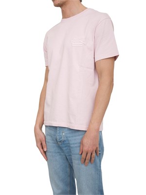 T-shirt rosa Etro in cotone con ricamo Pegaso tono su tono in UOMO