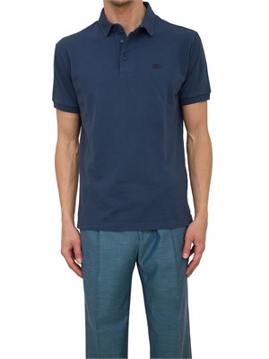 Polo Etro in cotone blu con Pegaso ricamato tono su tono in UOMO