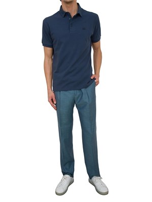Polo Etro in cotone blu con Pegaso ricamato tono su tono in UOMO