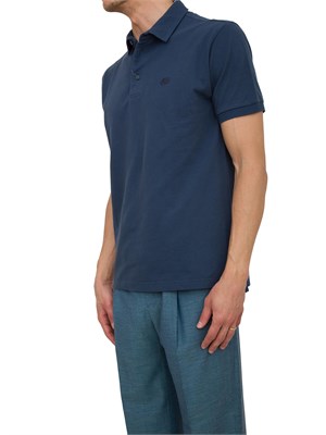 Polo Etro in cotone blu con Pegaso ricamato tono su tono in UOMO