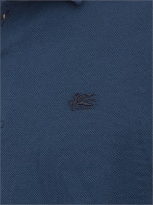 Polo Etro in cotone blu con Pegaso ricamato tono su tono in UOMO