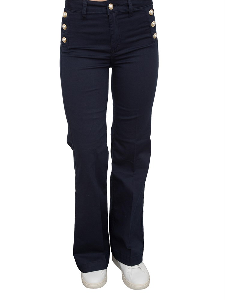 Pantaloni blu Liu Jo modello bottom up flare con bottoni gioiello