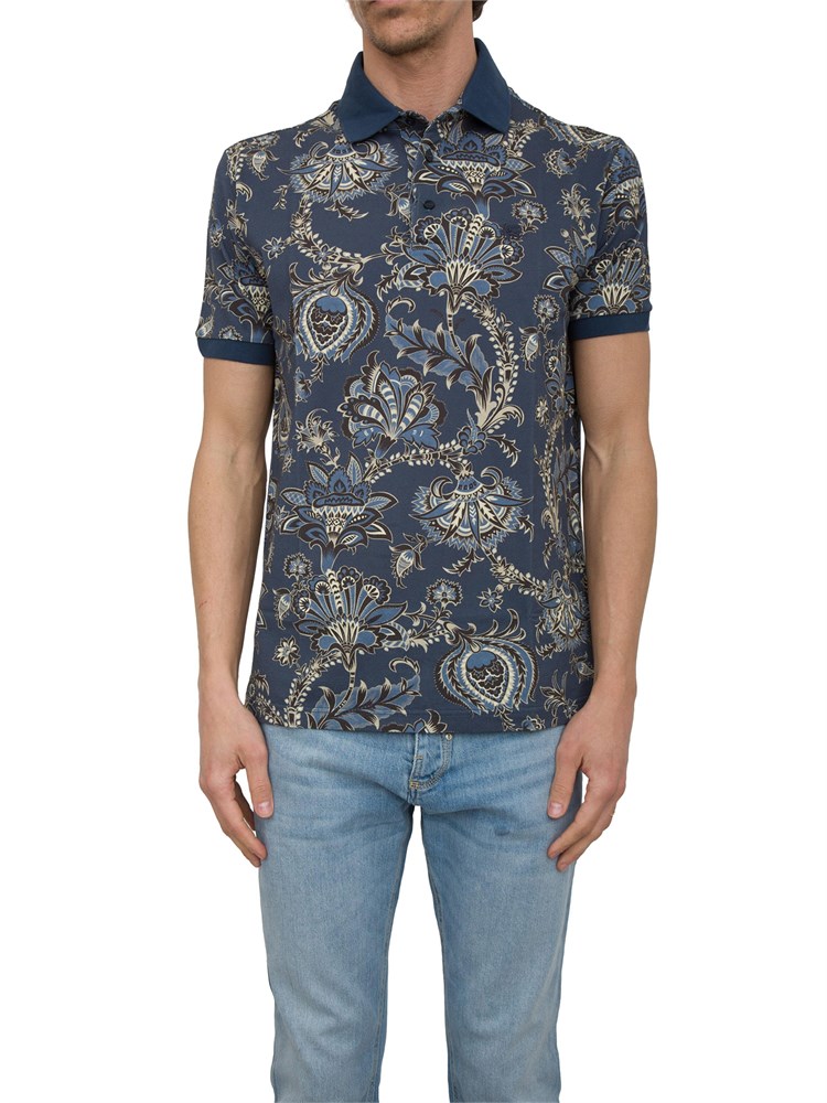Polo uomo Etro blu con stampa floreale