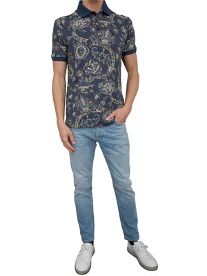 Polo uomo Etro blu con stampa floreale in UOMO