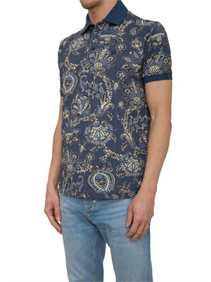 Polo uomo Etro blu con stampa floreale in UOMO
