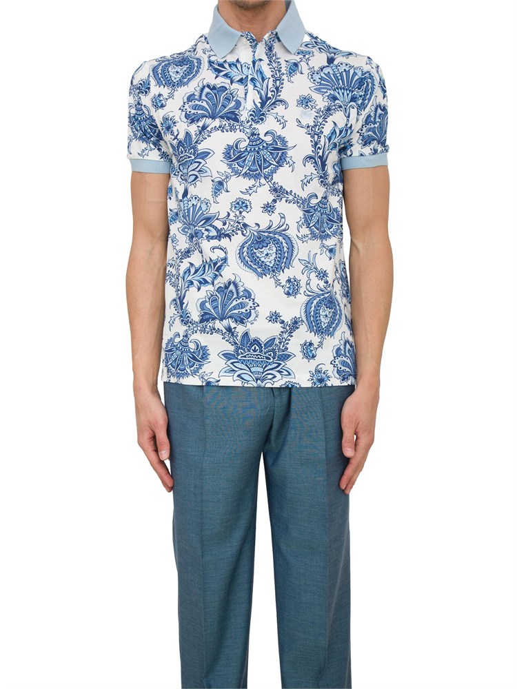 Polo uomo Etro celeste con stampa floreale