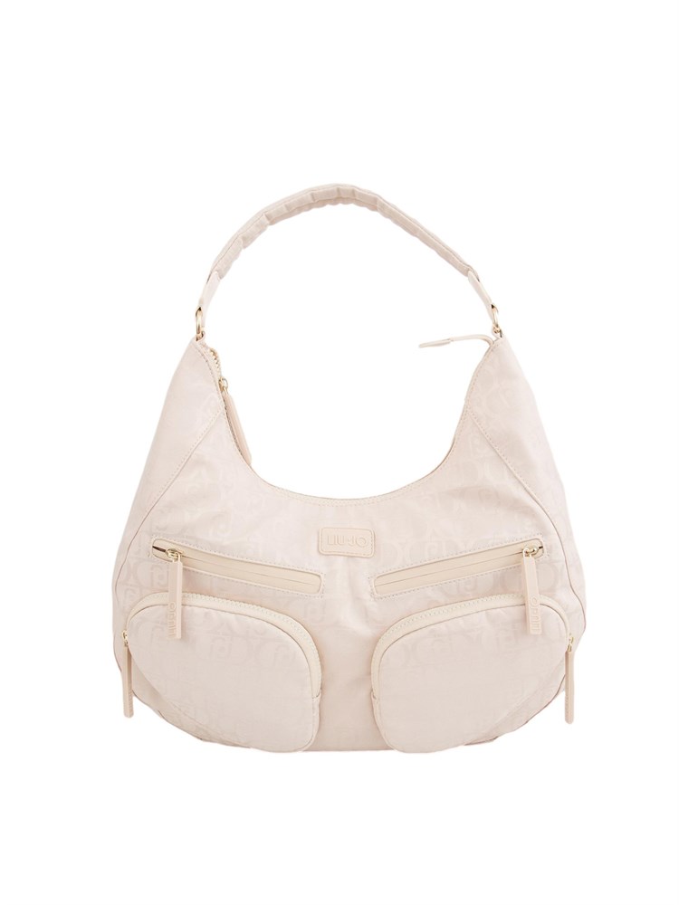 Borsa a spalla beige Liu Jo in nylon con logo all over