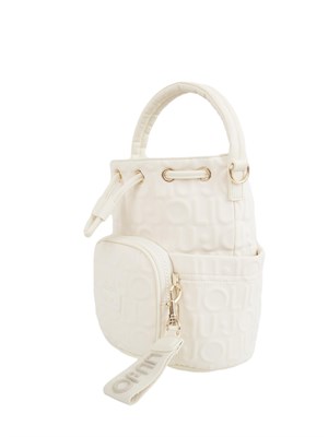 Borsa a secchiello bianca Liu Jo in scuba con logo rilievo all over in DONNA