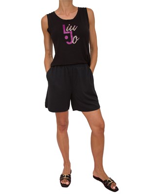 Shorts neri Liu Jo donna in scuba con dettaglio gioiello sui lati in DONNA