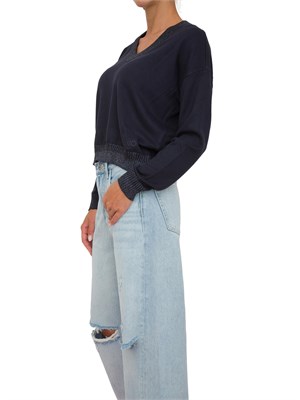 Maglia blu Liu Jo donna scollo V con bordi lurex e logo ricamato in DONNA