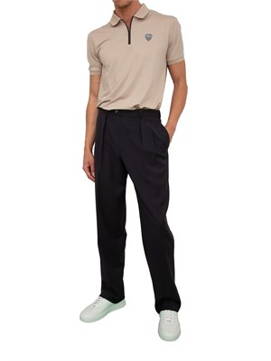 Polo uomo Ea7 Emporio Armani Premium Shield in viscosa beige con zip a contrasto in UOMO