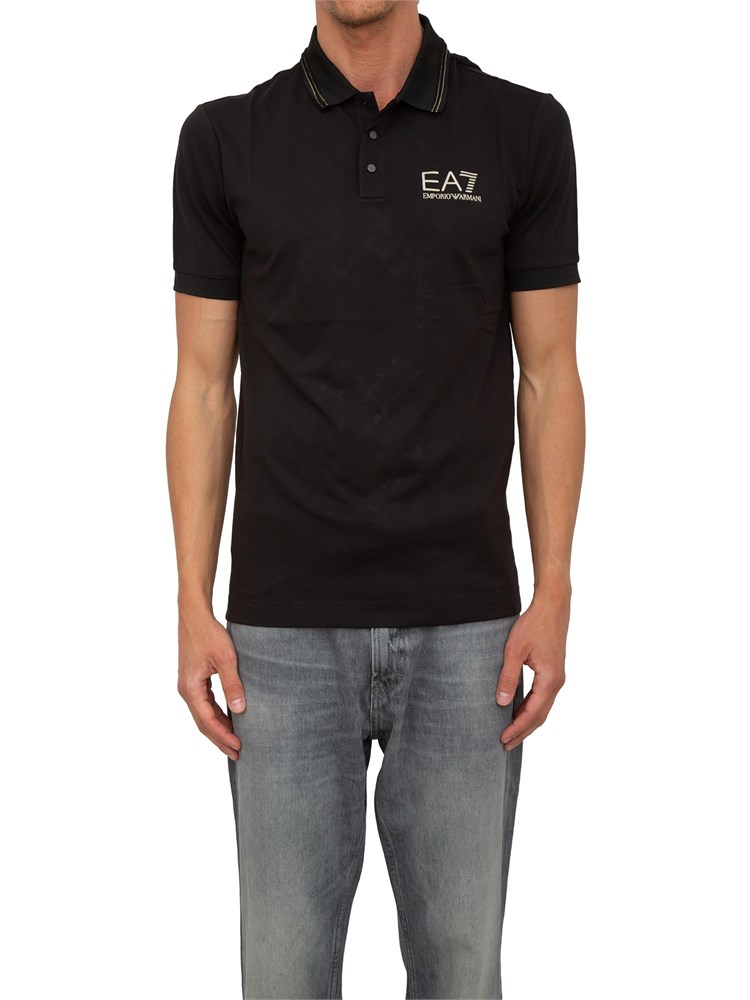 Polo uomo Ea7 Emporio Armani Gold Label in jersey di viscosa nera