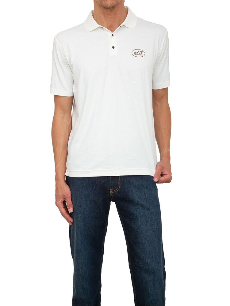 Polo uomo EA7 Emporio Armani in cotone stretch bianco con logo