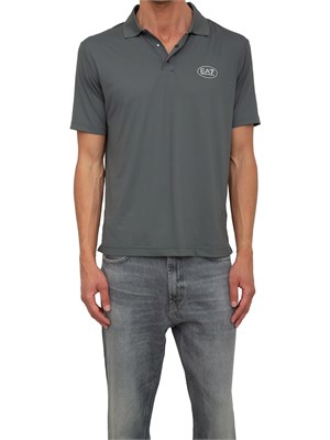 Polo uomo EA7 Emporio Armani in cotone stretch grigio con logo in UOMO