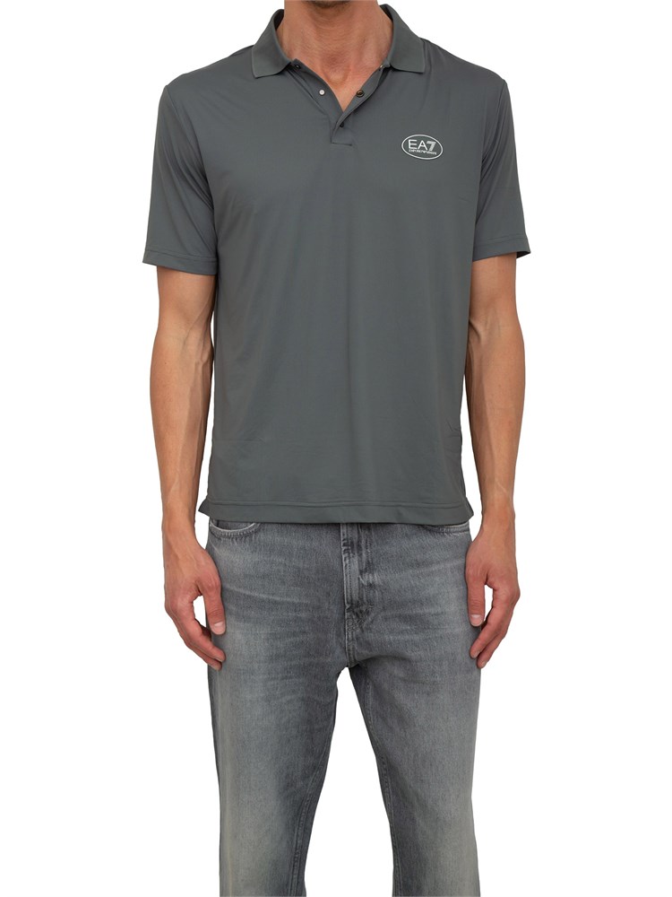Polo uomo EA7 Emporio Armani in cotone stretch grigio con logo
