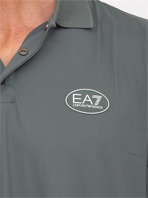 Polo uomo EA7 Emporio Armani in cotone stretch grigio con logo in UOMO