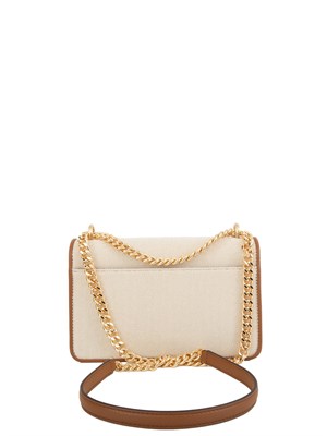 Borsa donna Michael Michael Kors modello Claire in cotone beige e inserti pelle cuoio in DONNA