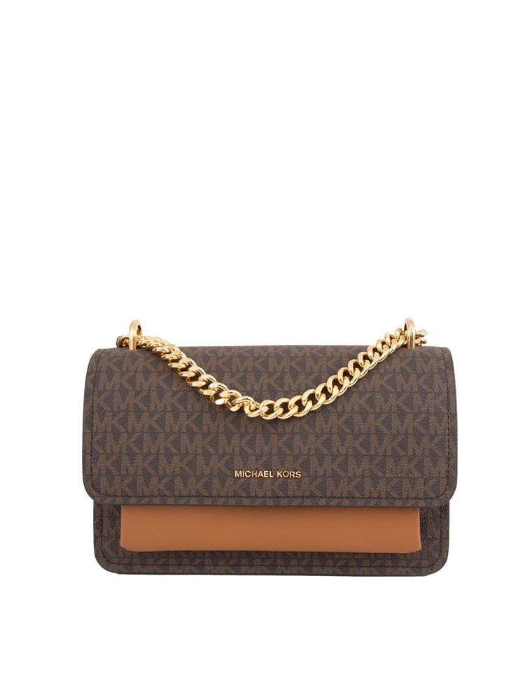 Borsa donna Michael Michael Kors modello Claire in pelle marrone logo all over