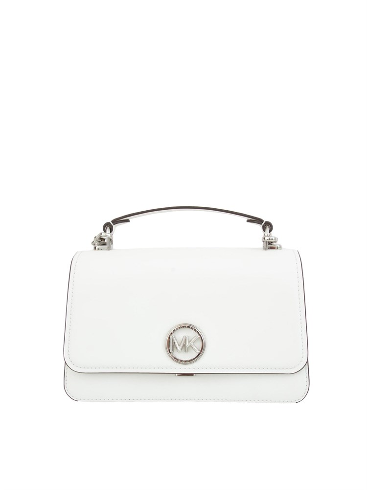 Borsa satchel Michael Michael Kors in pelle bianca con metalleria argento