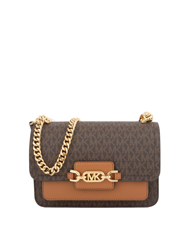 Borsa a spalla Michael Michael Kors in pelle marrone con stampa logo all over