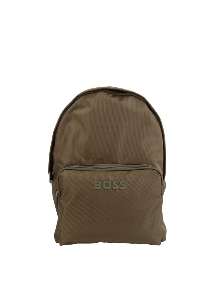 Zaino verde Boss uomo con tasca frontale e logo tono su tono