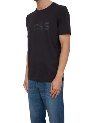 T-shirt Boss blu in jersey di cotone con logo stampato in UOMO