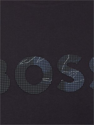 T-shirt Boss blu in jersey di cotone con logo stampato in UOMO