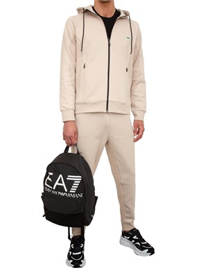 Felpa con cappuccio Boss beige con zip e toppa con logo in UOMO