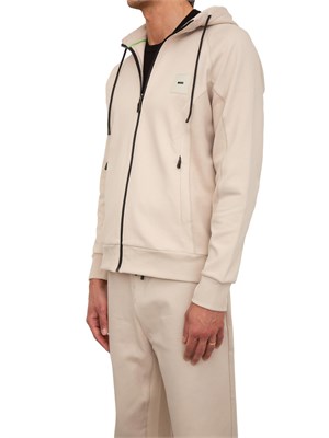 Felpa con cappuccio Boss beige con zip e toppa con logo in UOMO