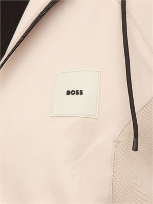 Felpa con cappuccio Boss beige con zip e toppa con logo in UOMO