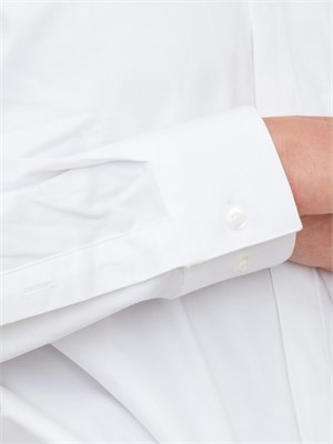 Camicia Boss bianco con fit moderno in satin di cotone elasticizzato in UOMO