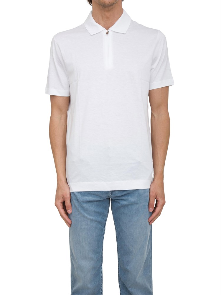 Polo Boss bianco relaxed fit con zip