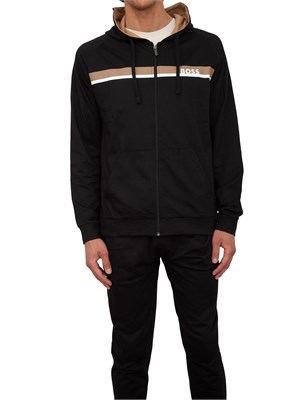 Felpa con cappuccio Boss con zip e stampa a righe in UOMO