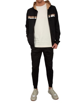 Felpa con cappuccio Boss con zip e stampa a righe in UOMO