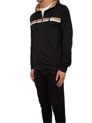 Felpa con cappuccio Boss con zip e stampa a righe in UOMO
