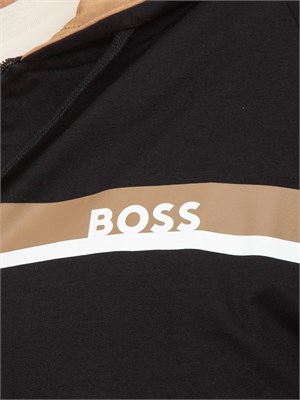 Felpa con cappuccio Boss con zip e stampa a righe in UOMO
